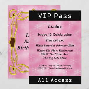 VIP-pas Sweet 16 Verjaardagsfeest Roze Kaart