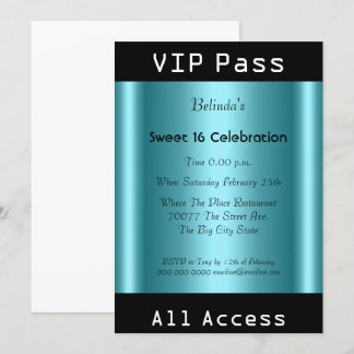 VIP-pas Sweet 16 Verjaardagsfeest Zwart Teal Kaart