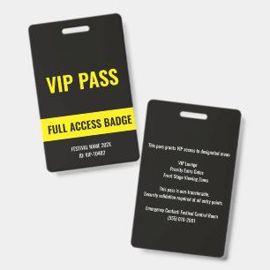VIP-pas volledige toegang muziekfestival gele ID Badge