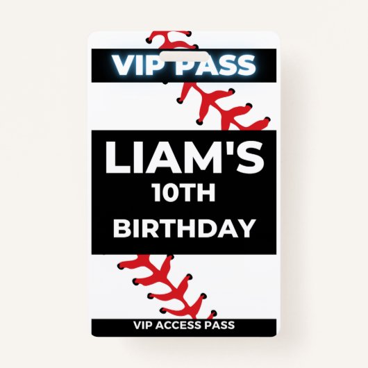 VIP-pas voor Baseball-verjaardagsfeest Badge (Voorkant)