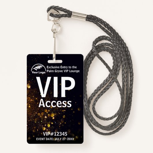 VIP Pass-badge | Aangepaste Black Bokeh QR-code &  Badge (Voorkant met draagriem)