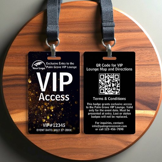 VIP Pass-badge | Aangepaste Black Bokeh QR-code &  Badge