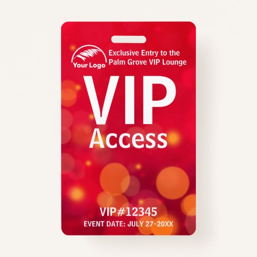 VIP Pass-badge | Aangepaste rode Bokeh QR-code & L Badge (Voorkant)