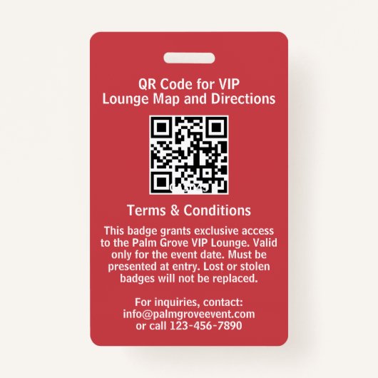 VIP Pass-badge | Aangepaste rode Bokeh QR-code & L Badge (Achterkant)