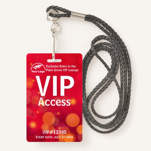 VIP Pass-badge | Aangepaste rode Bokeh QR-code & L Badge (Voorkant met draagriem)