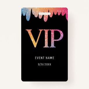 VIP Pass Black Modern Glitter Badge