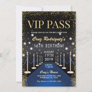 VIP Pass Hollywood Blue Carpet Birthday Kaart