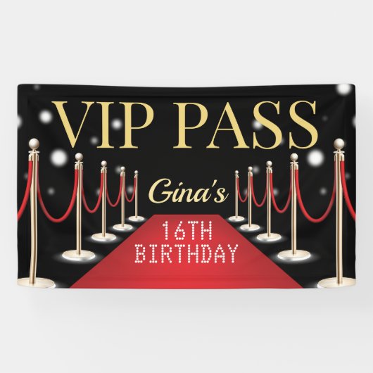 VIP Pass Hollywood Tapis rouge Bannière d'annivers (Horizontal)