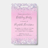 VIP Pass Pink Glitter Birthday Party Badge (Back)