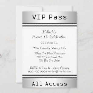 VIP pass Sweet 16 Birthday Party White Kaart