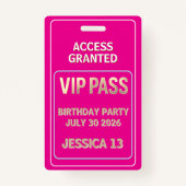VIP pass tiener verjaardag Badge (Achterkant)