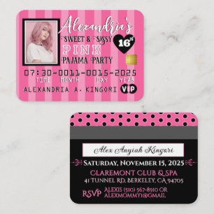 VIP PINK Stripes Carte de crédit Photo Invitations