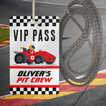 VIP Pit Crew Pas voor Race Auto Verjaardagsfeestje