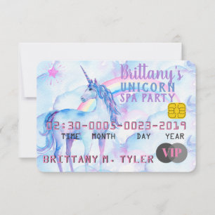 VIP Rainbow Unicorn Spa Birthday Party Kaart