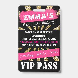 VIP Roze & Gouden Pas voor Elke Gebeurtenis Aangep Badge