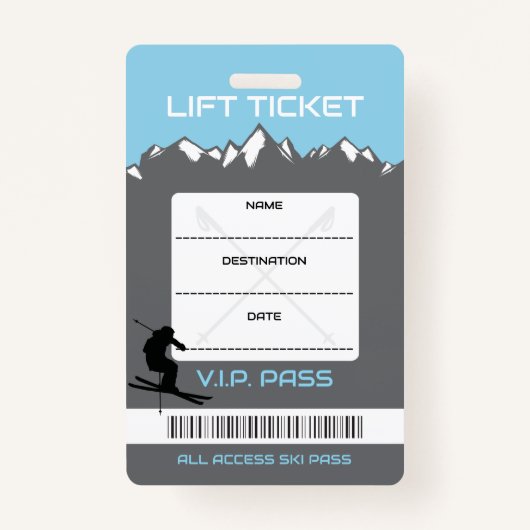 VIP SKILIFT TICKET Escort Cadeau Zitplaatsen Kaart Badge (Voorkant)