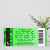 VIP Ticket Birthday (Groene) Uitnodiging (Staand voorkant)