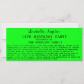 VIP Ticket Birthday (Groene) Uitnodiging (Achterkant)