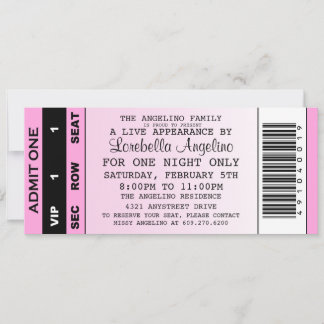 VIP Ticket Birthday-uitnodiging (lichtroze) Kaart