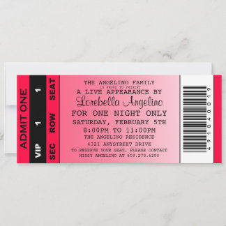 VIP Ticket Birthday-uitnodiging (warm roze) Kaart