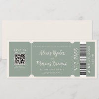 VIP Ticket Trendy Sage bruiloft uitnodiging