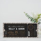 ViP Ticket Wedding Invitation in Black en Brown Kaart (Staand voorkant)