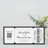 VIP Ticket Zwart-wit bruiloft uitnodiging (Staand voorkant)