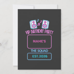 VIP Verjaardagsfeest Neon Squad Persoonlijke Gast Kaart