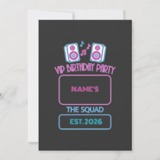 VIP Verjaardagsfeest Neon Squad Persoonlijke Gast Kaart