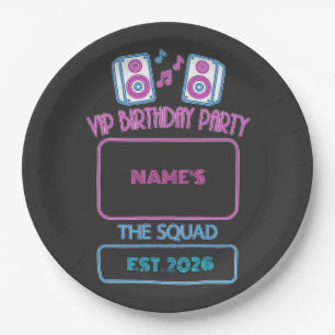VIP Verjaardagsfeest Neon Squad Persoonlijke Gast Papieren Bordje