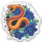 Viper en blauwe Rozen Sticker (Voorkant)