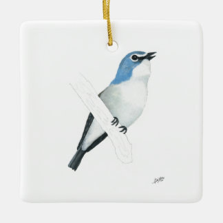 Vireo met blauwe kop keramisch ornament