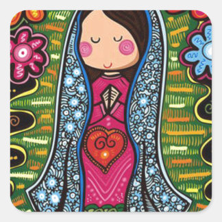 VIRGEN DE GUADALUPE CARICATURA 03 PRO VIERKANTE STICKER
