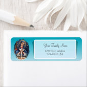 Virgen de la Altagracia Blauw retouradres-label Etiket (Insitu)