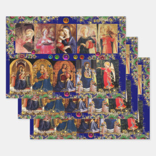 VIRGIN, CHILD EN ANGELS, goudblauw kerstmis Inpakpapier Vel