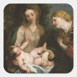 Virgin & Child met Saint Catherine van Alexandrië Vierkante Sticker
