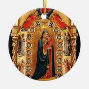VIRGIN EN CHILD, ANGELS GOLD SACRED ART Red Ruby Keramisch Ornament