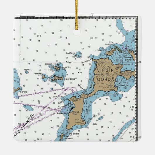 Virgin Gorda BVI Chart Keramisch Ornament (Achterkant)