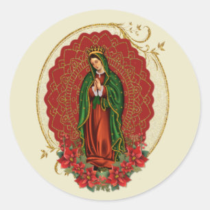 Virgin Guadalupe katholieke kerst Pointsettia Ronde Sticker