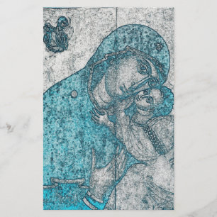 Virgin Mary Baby Jesus Angel Portret  Blue Briefpapier
