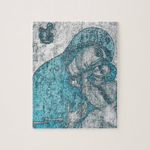 Virgin Mary Baby Jesus Angel Portret Blue Legpuzzel