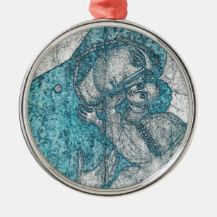 Virgin Mary Baby Jesus Angel Portret Blue Metalen Ornament