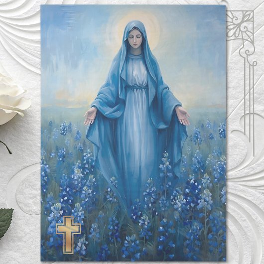 VIrgin Mary Blue Flowers Decoupage Tissuepapier