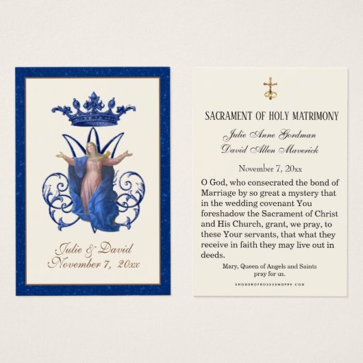 Virgin Mary Elegant Blue Wedding Carte Favor (Devant & derrière)