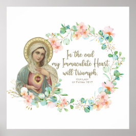 Virgin Mary Fatima Katholieke Religieuze Floral Poster