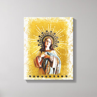 Virgin Mary Gold & White Starry Halo Canvas Afdruk