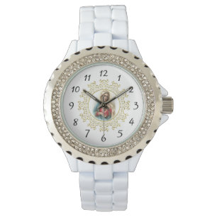 Virgin Mary Immaculate Heart Gold Religious Horloge