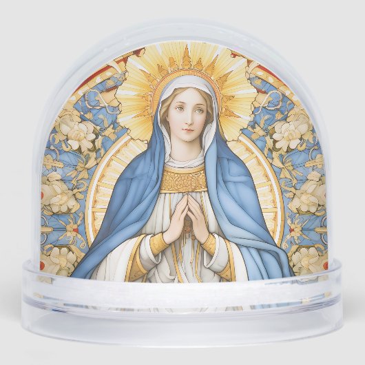 Virgin Mary in Blues and Golds Flower Frame Sneeuwbol (Voorkant)