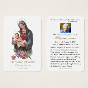 Virgin Mary Jesus Funeral Memorial Heilige Kaart -