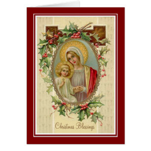 Virgin Mary & Jesus Kerstmis Holly Berries & Ivy